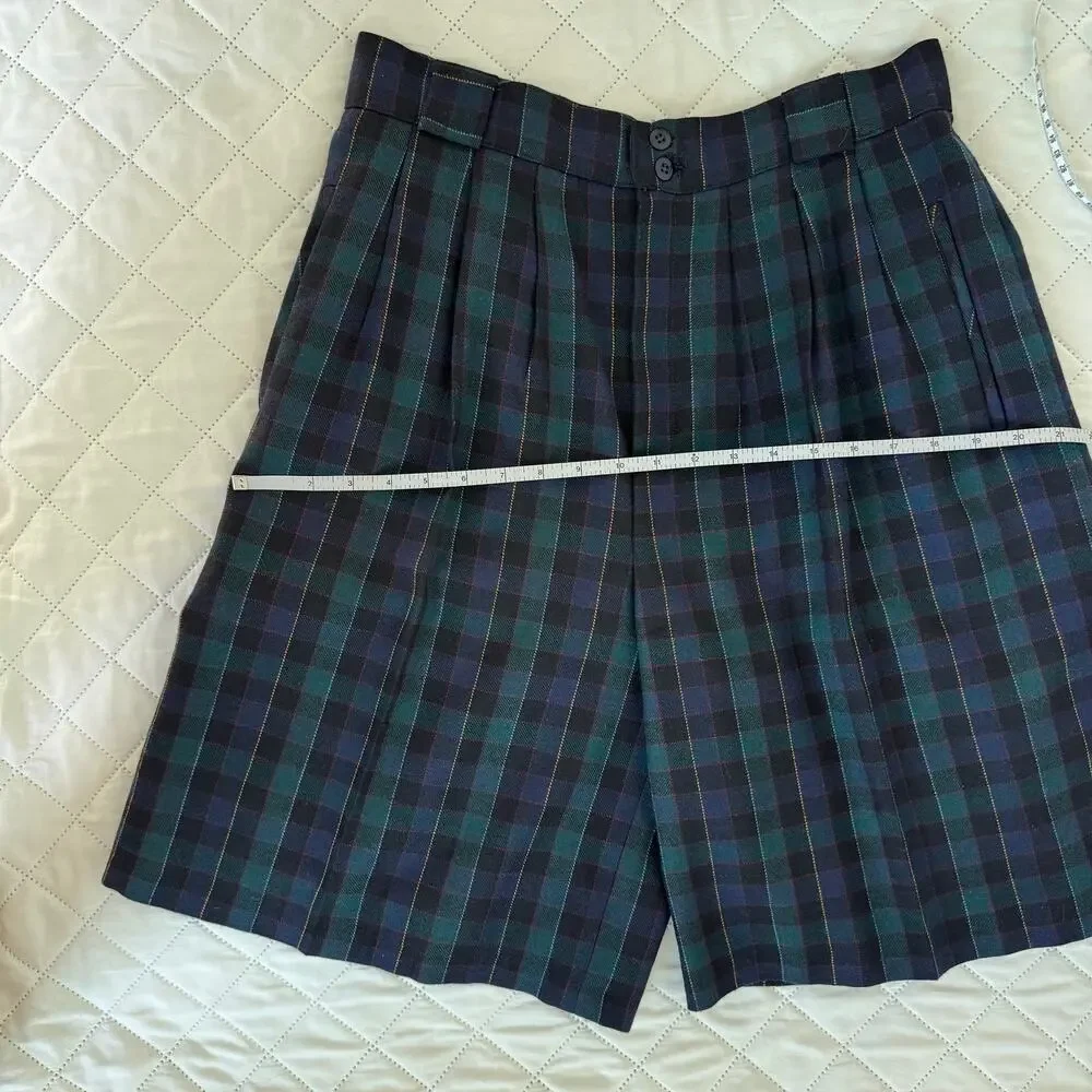 Vintage Collectible Gold 100% Pure Wool Plaid Bermuda Academia Shorts Size 12